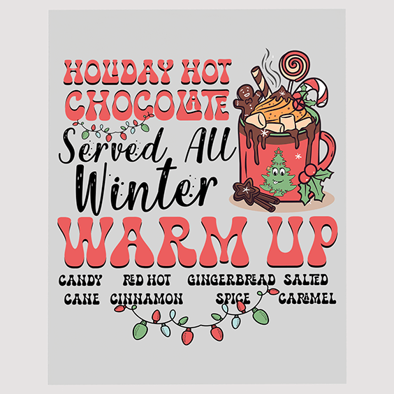 Holiday Hot Chocolate Menu DTF Transfer - Winter Warm-Up Design