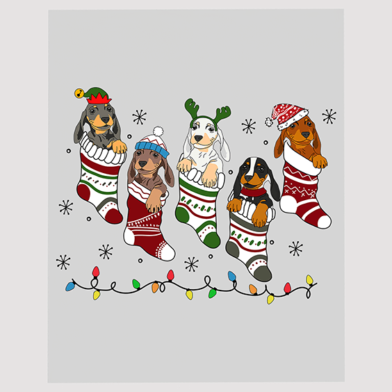 Christmas Puppies in Stockings DTF Transfer