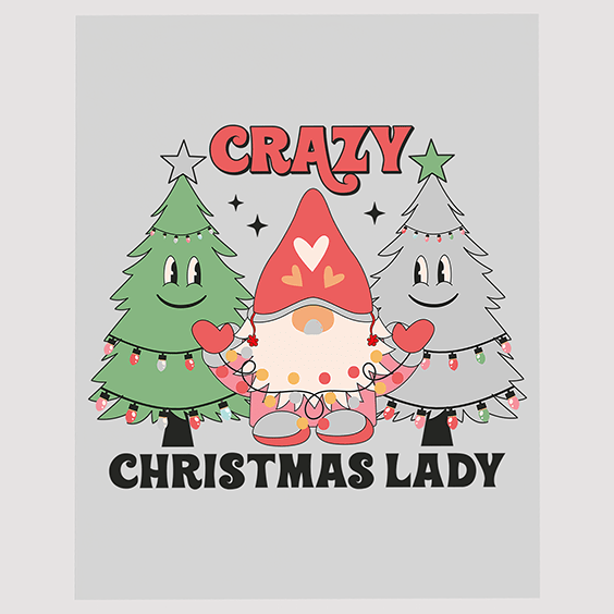 Crazy Christmas Lady Trees DTF Transfer