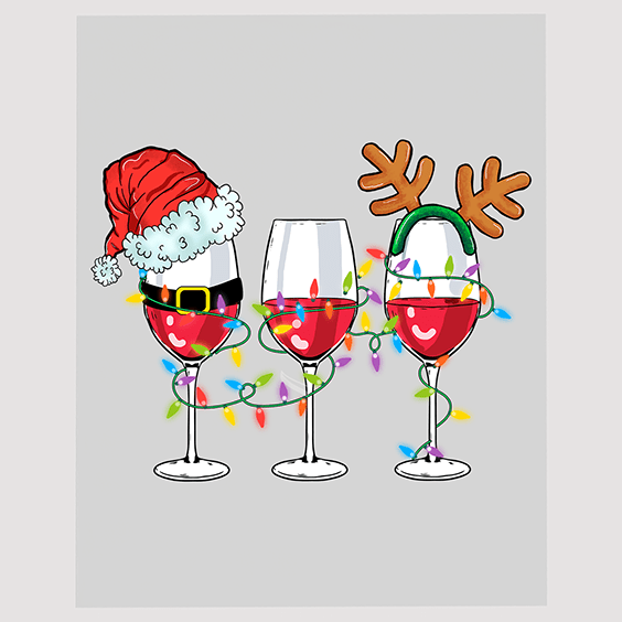 Festive Wine Glasses Christmas Ready to Press DTF Transfer