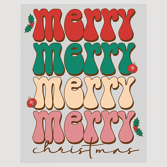 Colorful Merry Christmas Repeating Text Ready to Press DTF Transfer