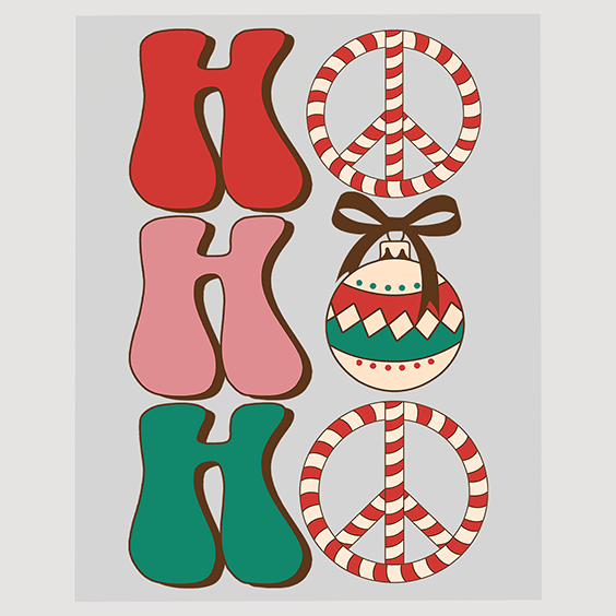 Ho Ho Ho Christmas Candy Cane Ready to Press DTF Transfer