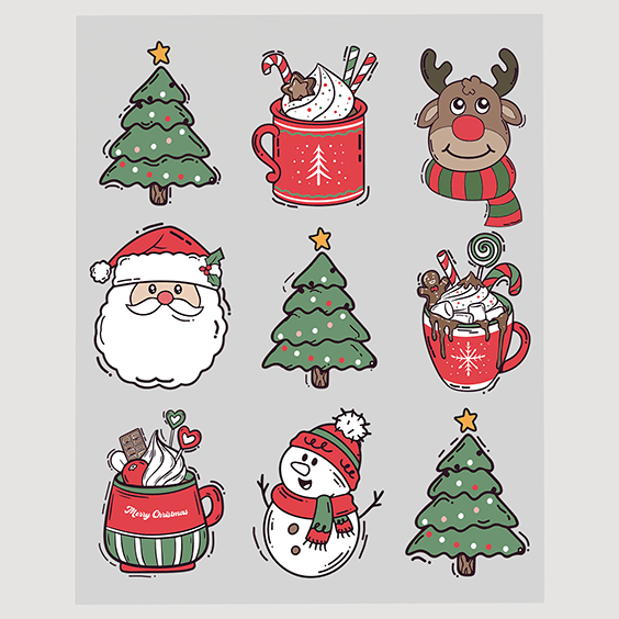 Assorted Christmas Icons Ready to Press DTF Transfer Collection