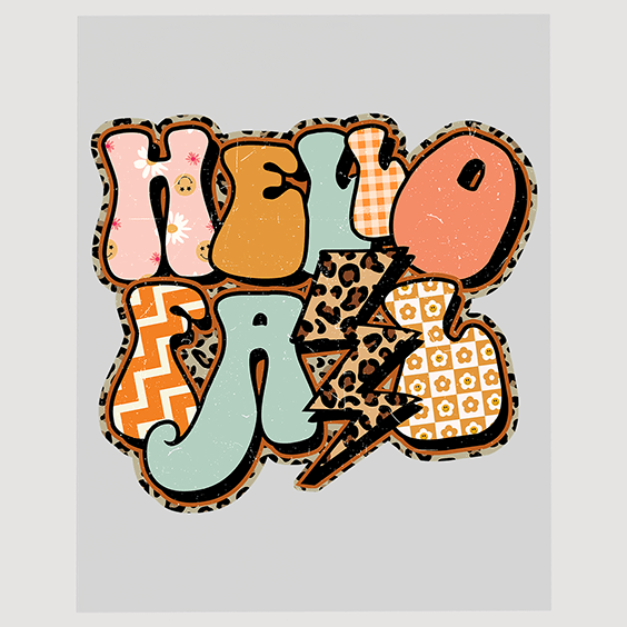 Chic Fall Season Greeting DTF Transfer - 'Hello Fall' in Trendy Patterns