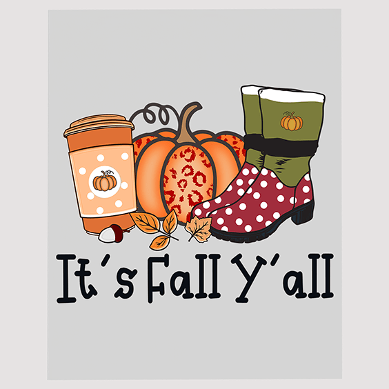 Autumn Boots and Coffee DTF Transfer - 'It's Fall Y'all' Stylish Design