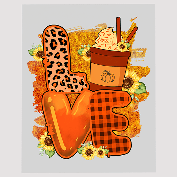 Fall in Love with Seasonal Spice DTF Transfer - 'Love' with Autumn Accents