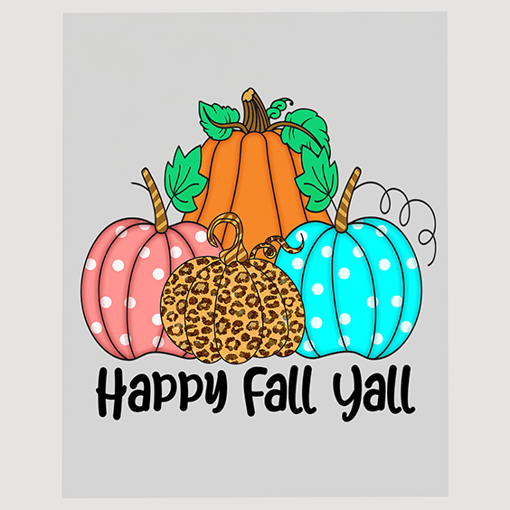 Happy Autumn Vibes DTF Transfer - 'Happy Fall Y'all' with Colorful Pumpkins