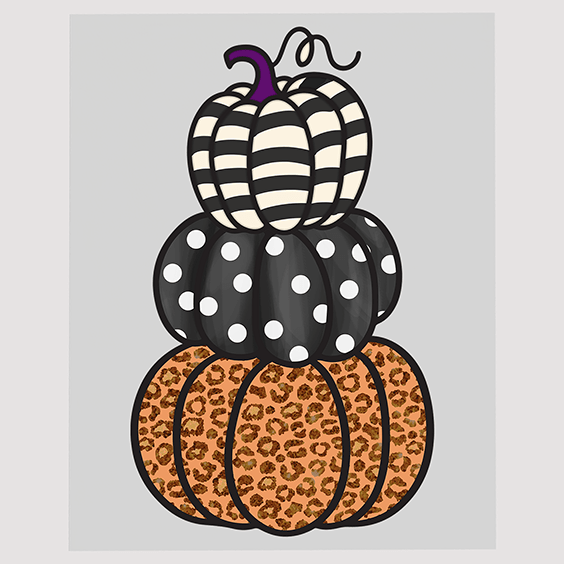 Chic Striped & Polka Dot Pumpkins DTF Transfer - 'Stacked Pumpkin Chic
