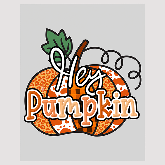 Greeting Autumn DTF Transfer - 'Hey Pumpkin' with Leopard Pattern