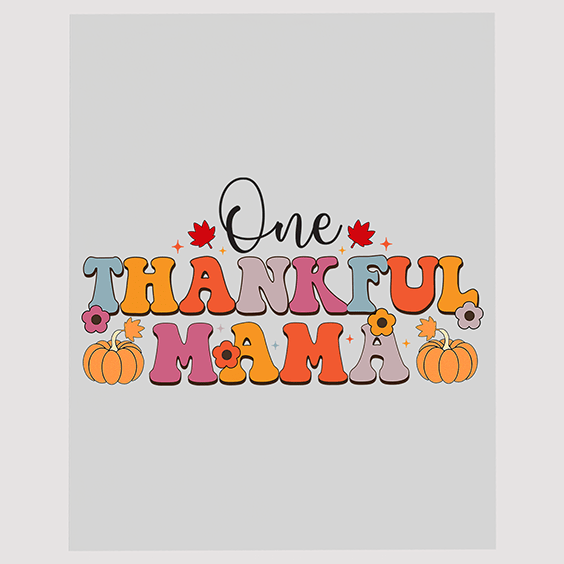 Thankful Motherhood DTF Transfer - 'One Thankful Mama' with Pumpkins