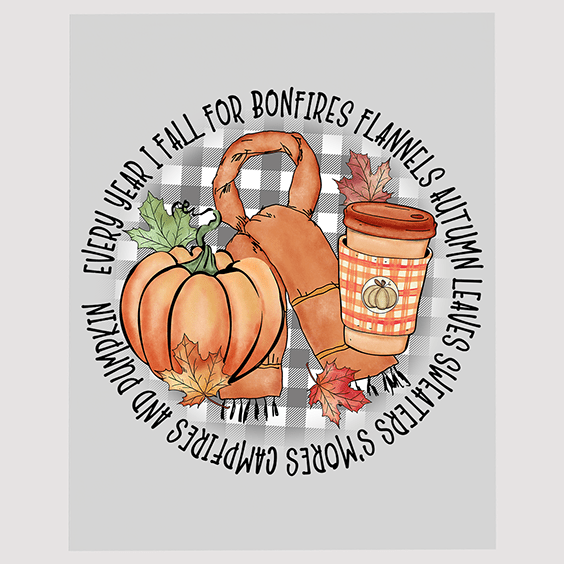 Autumn Enchantment DTF Transfer - Pumpkins, Flannel & Coffee Design