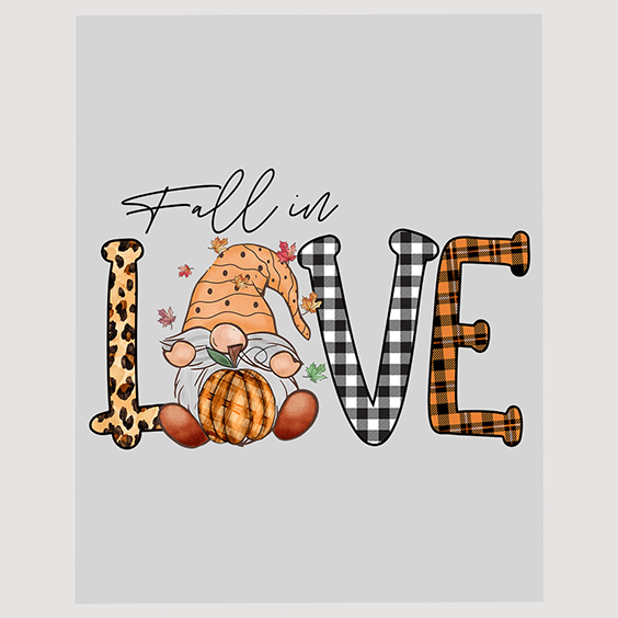 Whimsical Fall in Love Gnome Ready to Press DTF Transfer