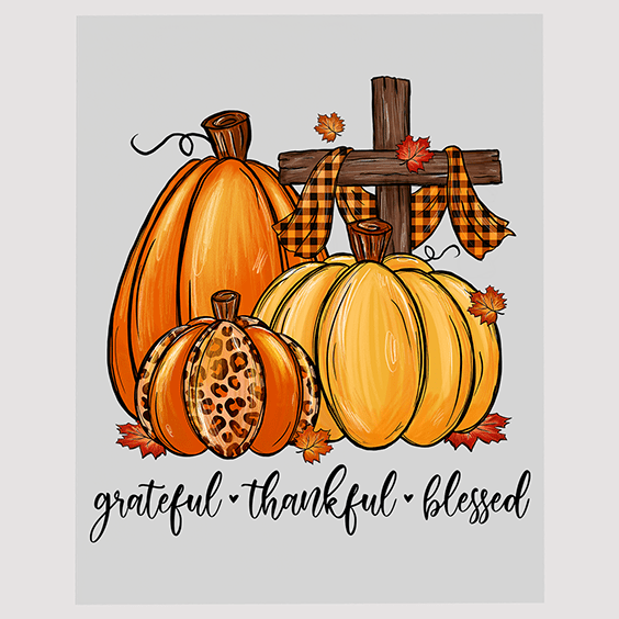Autumn Faith Pumpkins and Cross DTF Transfer - Grateful Thankful Blessed