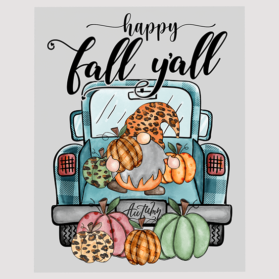 Gnome and Truck Happy Fall Y'all DTF Transfer