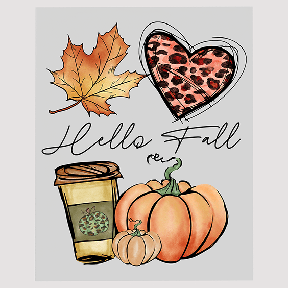 Autumn Greetings DTF Transfer - Pumpkin and Coffee Design
