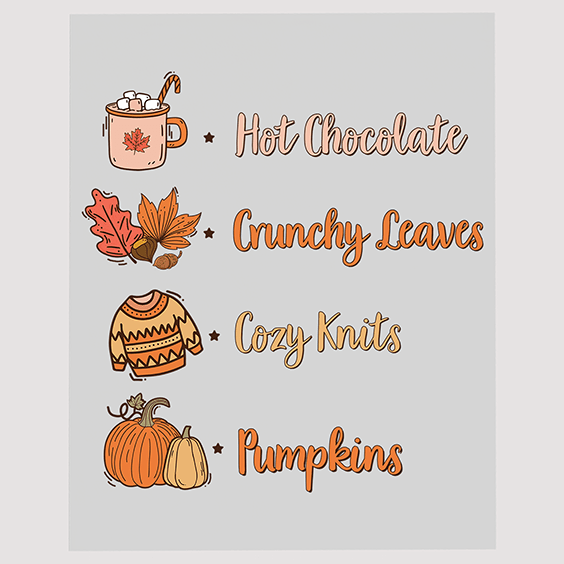 Cozy Fall Essentials DTF Transfer - Hot Chocolate & Pumpkin Illustration