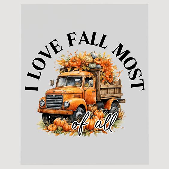 Vintage Harvest Truck DTF Transfer - I Love Fall Most of All