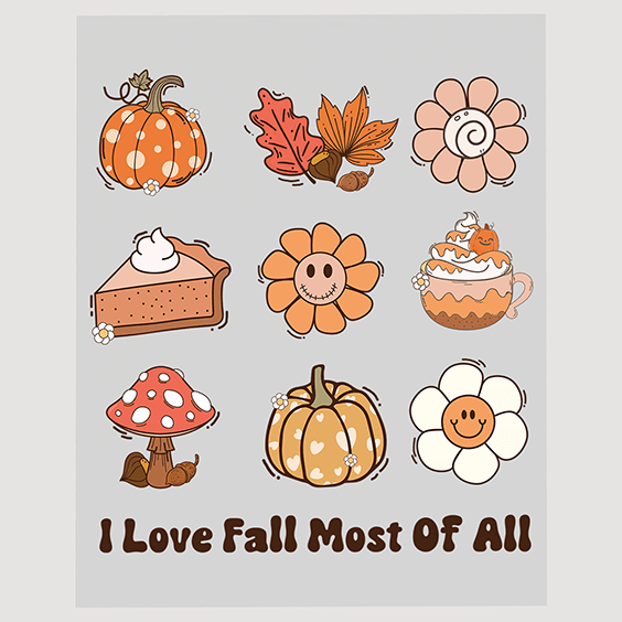 Autumnal Charm DTF Transfer - Pumpkin and Floral Mix Design