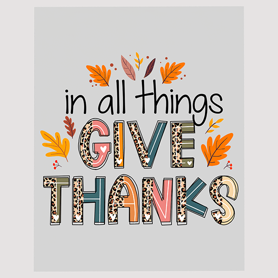 Gratitude and Leaves DTF Transfer - Thankful Fall Typography Design