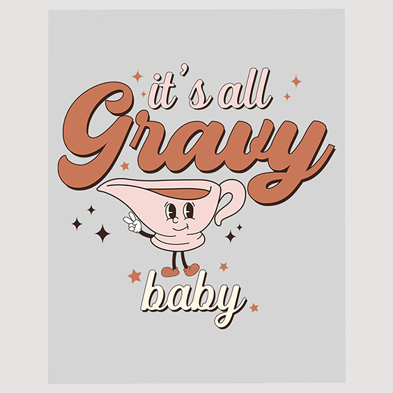 Fun Gravy Boat Character DTF Transfer - Whimsical Thanksgiving Design