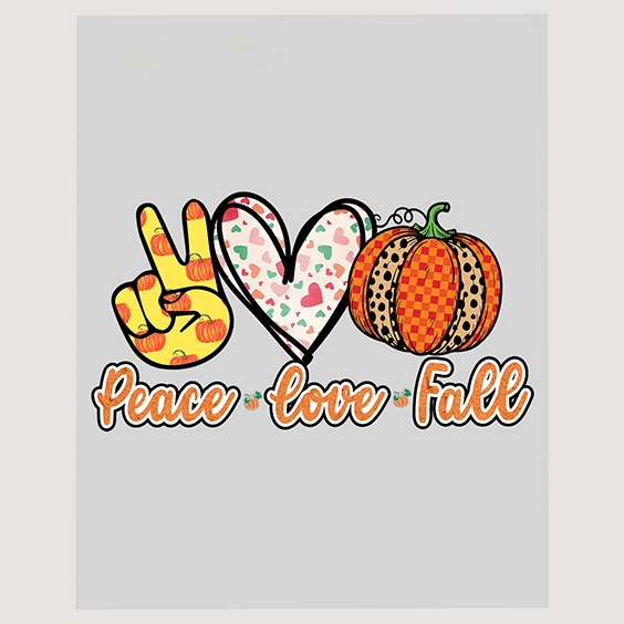 Hippie Autumn Vibes DTF Transfer - Peace Love Fall Pumpkin Design