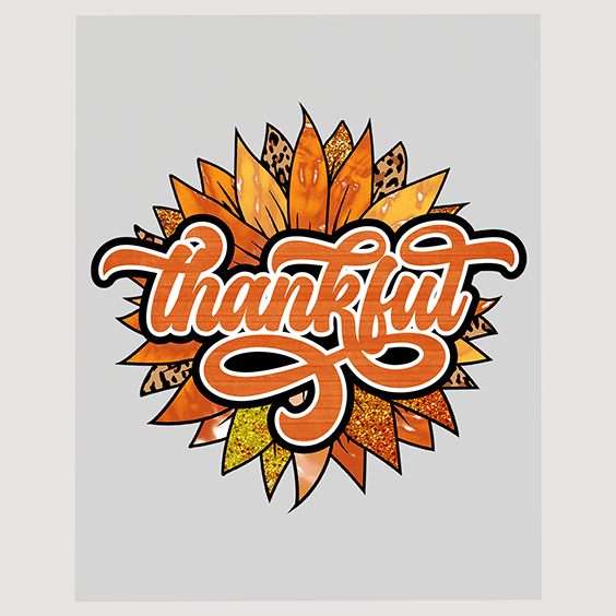 Radiant Thankful Script DTF Transfer - Gratitude Sunshine Design