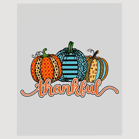 Patchwork Pumpkins Thankful DTF Transfer - Colorful Autumn Design