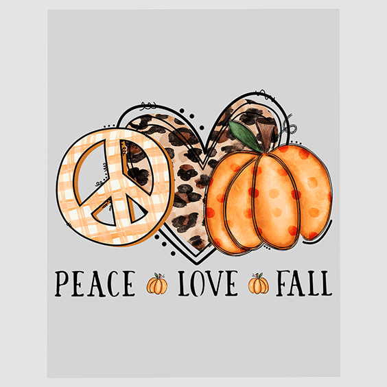 Boho Peace Love Fall DTF Transfer - Heart & Pumpkin Bohemian Design