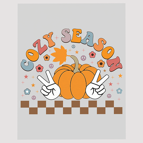 Cozy Season Vibes DTF Transfer - Pumpkin and Peace Sign Autumn Design