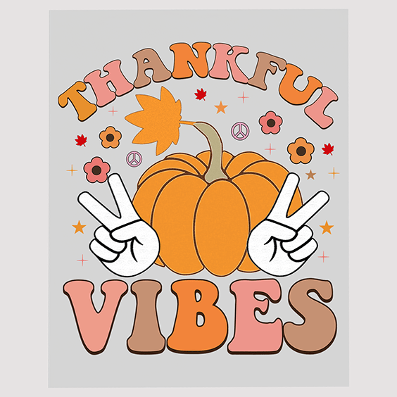 Thankful Vibes Pumpkin Peace DTF Transfer Design