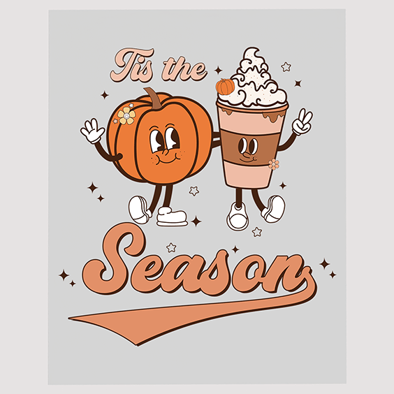 Tis the Season Pumpkin and Coffee Friends DTF Transfer