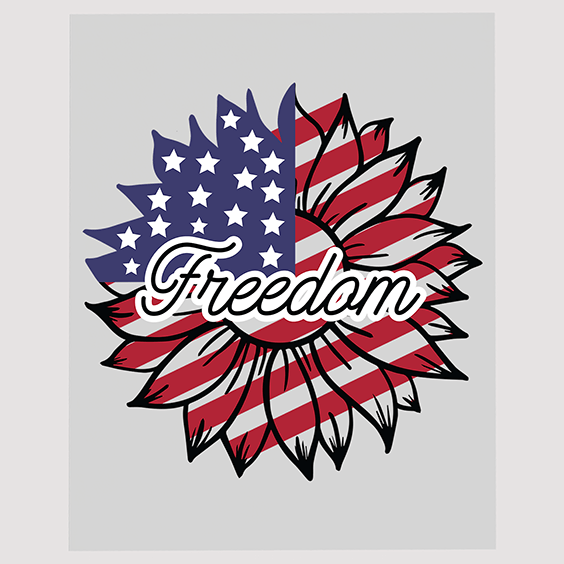 Floral Patriotic DTF Transfer – "Freedom" Sunflower Design