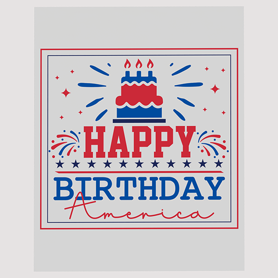 Festive Birthday America DTF Transfer - Patriotic Cake Design