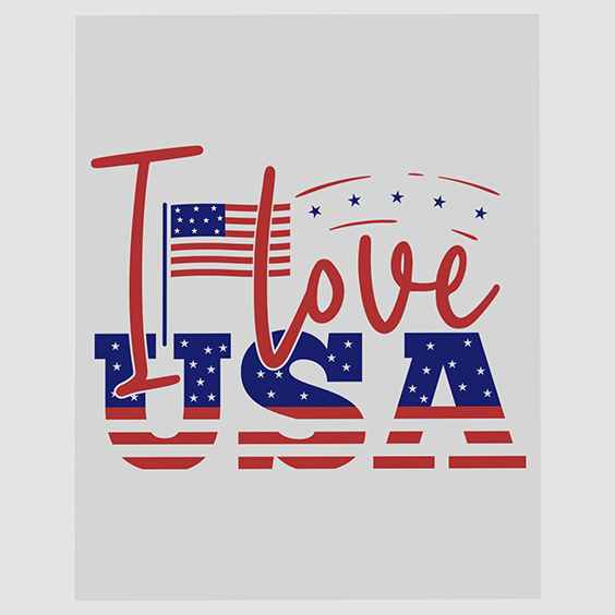 Stylized I Love USA Flag DTF Transfer Design for July Fourth