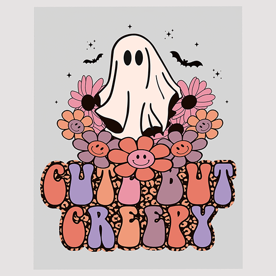Cute but Creepy Ghost with Flowers DTF Transfer
