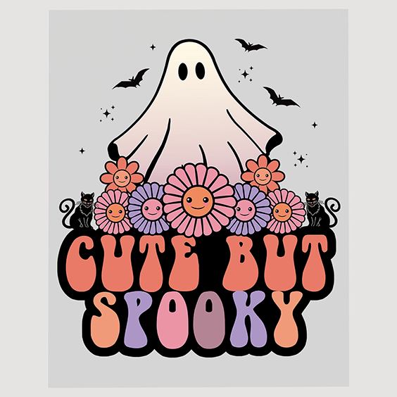 Cute but Spooky Ghost with Flower Wreath DTF Transfer
