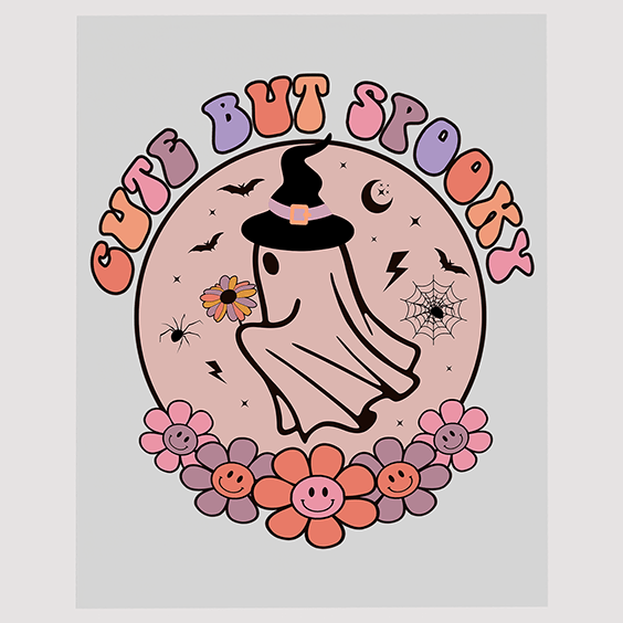 Cute but Spooky Ghost with Witch Hat DTF Transfer