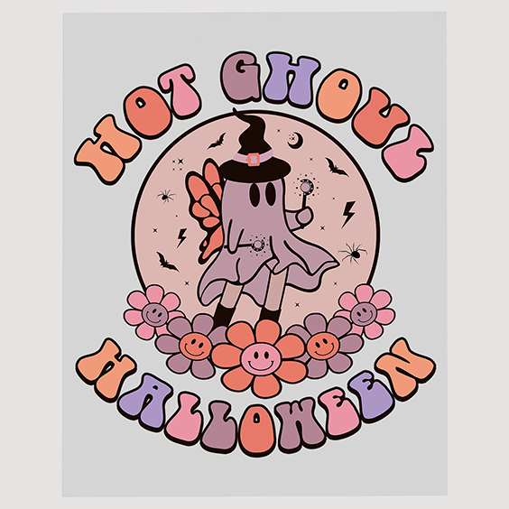 Hot Ghoul Halloween DTF Transfer in Witch Costume