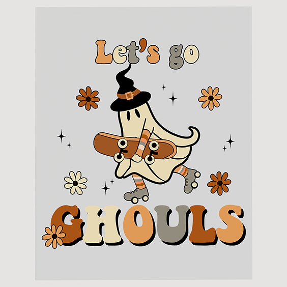 Let's Go Ghouls Roller Skating Ghost DTF Transfer