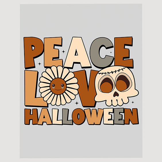 Peace Love Halloween Skull and Daisy DTF Transfer