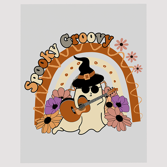 Spooky Groovy Witch with Guitar DTF Transfer