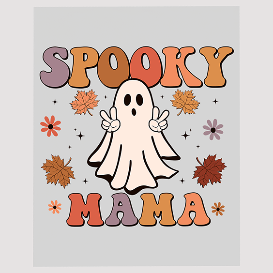 Spooky Mama Ghost with Autumn Leaves DTF Transfer