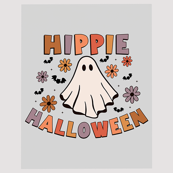 Hippie Halloween Ghost DTF Transfer - Retro Style Spooky Apparel