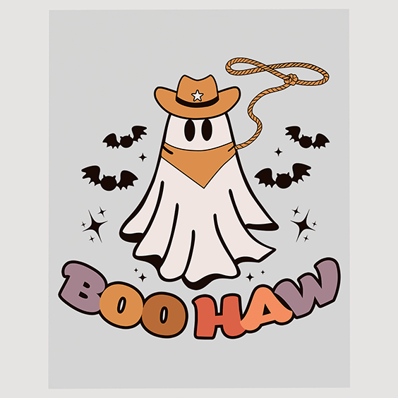 Cowboy Ghost Boo Haw DTF Transfer - Western Halloween Spirit Applique