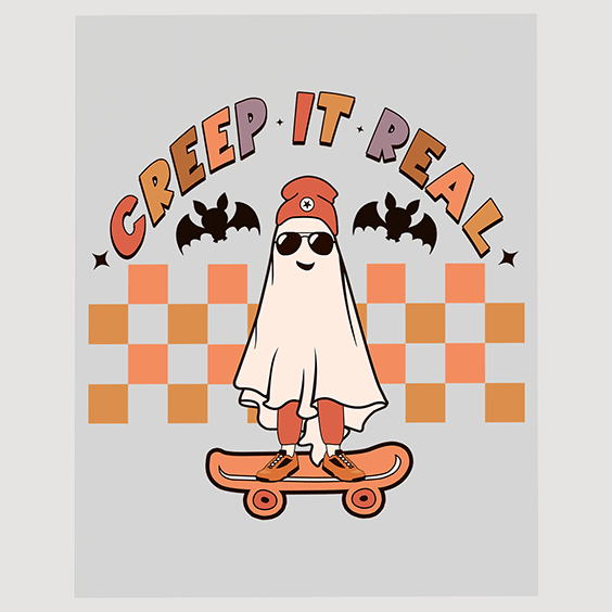 Skater Ghost 'Creep It Real' DTF Transfer - Cool Halloween Skateboarding Decal