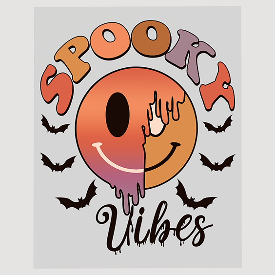 Spooky Vibes Smiley DTF Transfer - Halloween Melting Face Fashion Decal