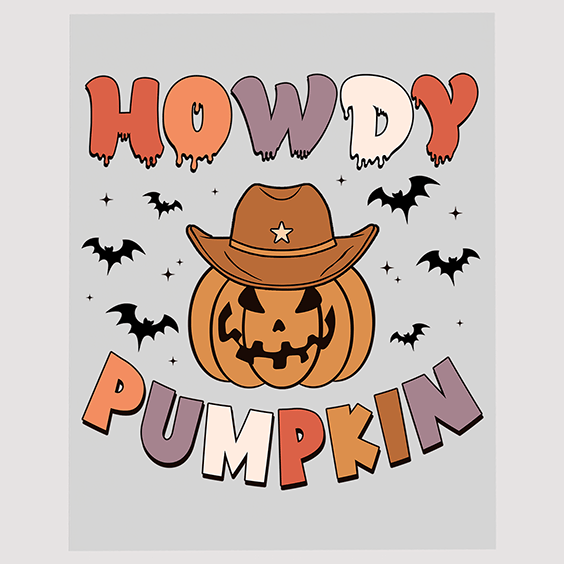 Howdy Pumpkin Halloween DTF Transfer | Cowboy Hat Pumpkin Graphic