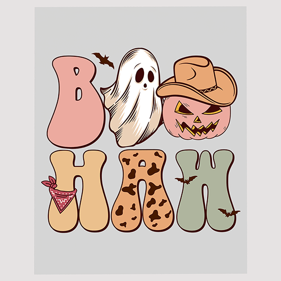 Boo Y'all Halloween DTF Transfer | Ghost and Pumpkin Cowboy Design