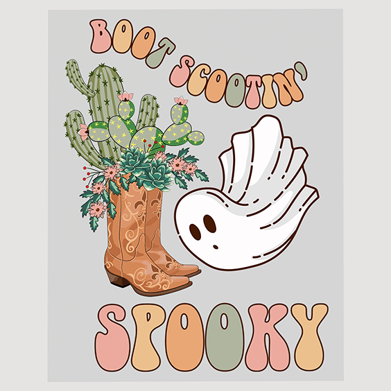 Boot Scootin' Spooky DTF Transfer | Ghost and Cactus Halloween Design