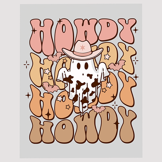 Howdy Honky Tonk Ghost DTF Transfer | Spooky Western Halloween Graphic
